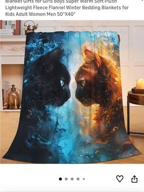 Amazon Blue and Orange Fiery Cat Fleece Throw Blanket